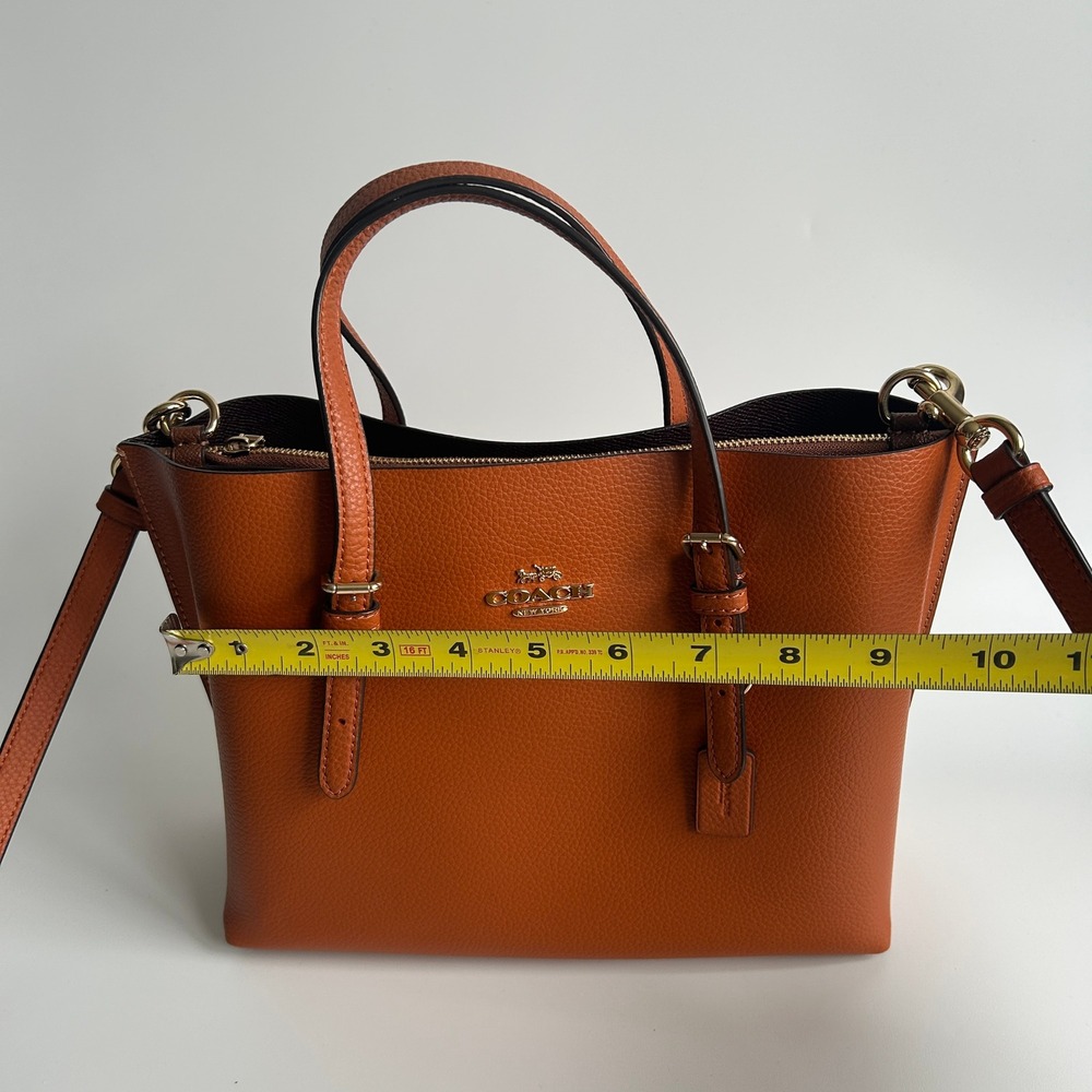 Coach Mollie Tote 25 Canyon Orange Pebbled Leather Shoulder Bag Excellent - Picture 11 of 13